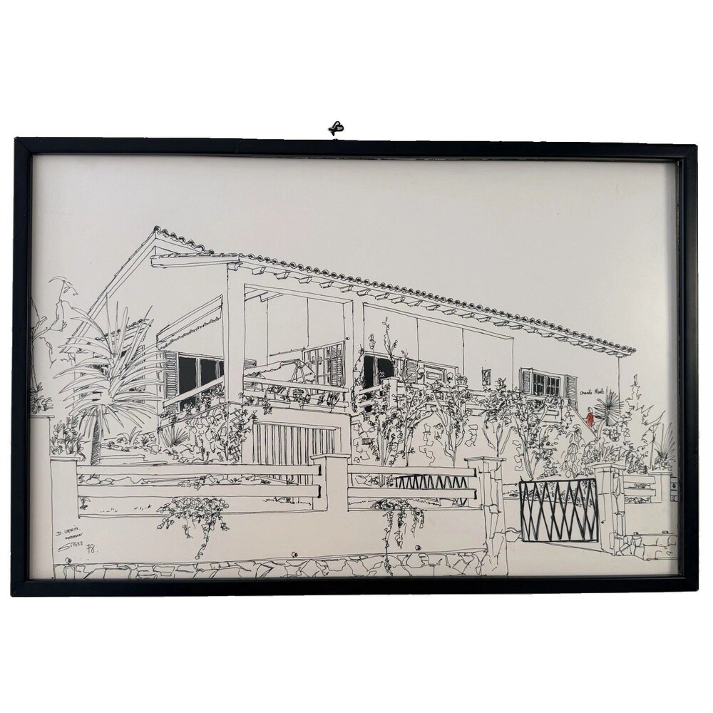 VTG 1978 Original Art Pen Ink Architectural Sketch Catalonia Spain Signed Framed